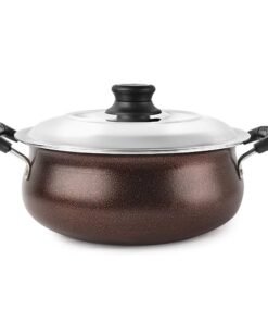 CELLO Non Stick Induction Compatible Gravy/Biryani Handi with Stainless Steel Lid, 2.5 LTR, Brown