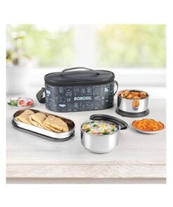 Borosil Carry Fresh Stainless Steel Lunchbox Set of 3 (280ml x 2 Insulated Containers + 475ml Chapati Dabba) Tiffin for Office & School with Smart Lunch Bag, CarryFresh & Warm Meals