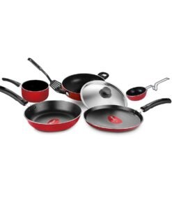 Pigeon by Stoverkraft Non-Stick Cookware Set of 7 Pc w/o Induction Base Includes Nonstick Tawa 23cm, Nonstick Fry Pan 24cm, Nonstick Kadhai with Stainless Steel Lid 24cm, Nonstick Sauce
