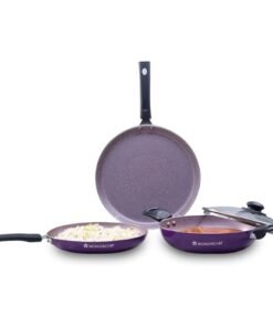 Wonderchef Valencia Non-Stick Cookware 4 Piece Set | Kadhai with Lid 24 cm, Fry Pan 24 cm, Dosa Tawa 28 cm | Pure Grade Aluminium| PFOA Free
