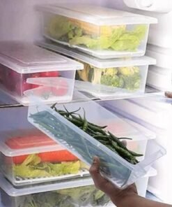 VOLTURI Fridge Storage Boxes (Pack of 6), Fridge Organizer with Removable Drain Plate Fridge Storage Containers Keeps Fruits, Vegetables, Meat, Fish Fresh Longer 1500 ML Container Box